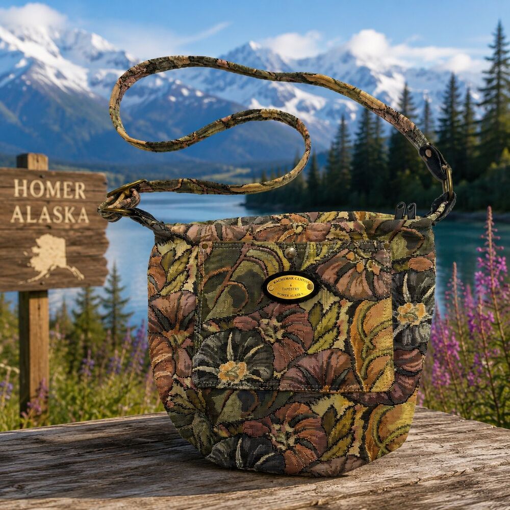 Vtg Kachemak Canvas Tapestry Purse Shoulder Bag Crossbody Homer Alaska Handmade